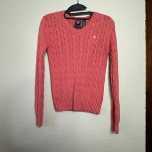 Duck Head Jean Woman's Pink Pullover V-neck Cable Knit 100% Cotton Sweater Small